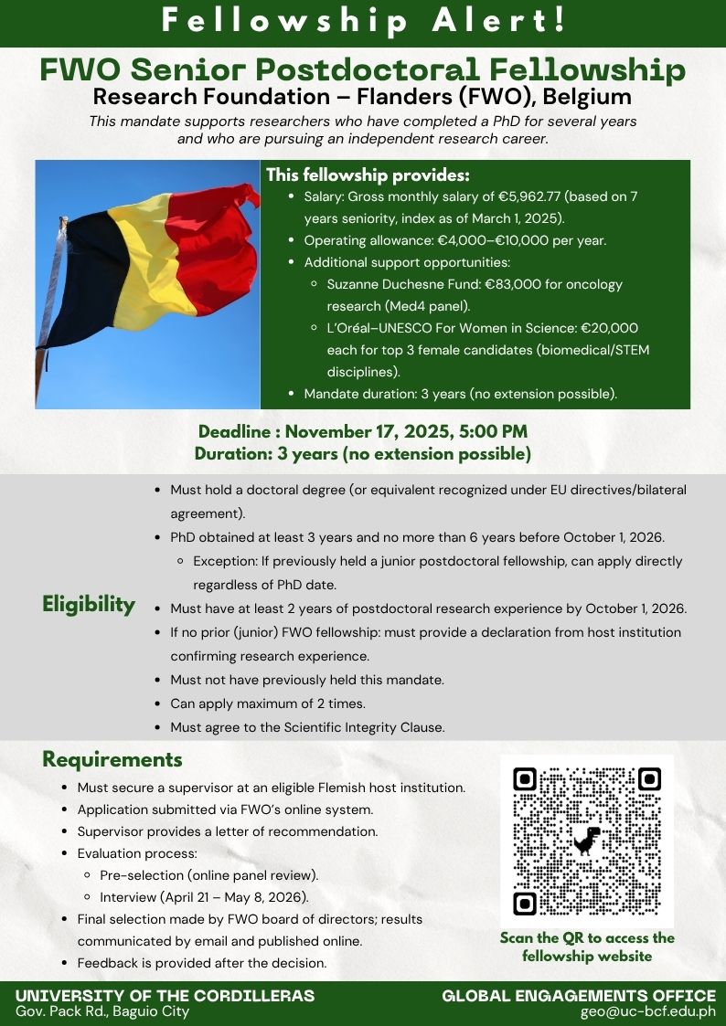 FWO Senior Postdoctoral Fellowship